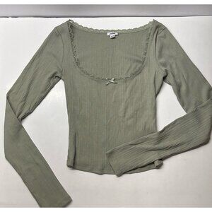Garage Green Ribbed Long Sleeve‎ Top (Small)